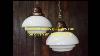 Antique Arts Crafts Brass Vaseline Opalescent Glass Light Fixture Lamp Shade